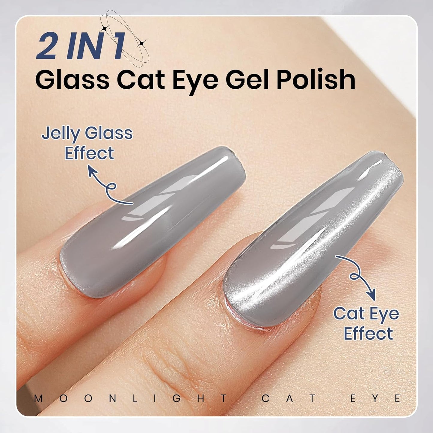 Silver Cat Eye Gel Nail Polish, Glitter Holographic Gel Polish with Magnet Moonlight Jelly Glass Magnetic Effect Soak Off U V Salon DIY at Home, 0.5 OZ