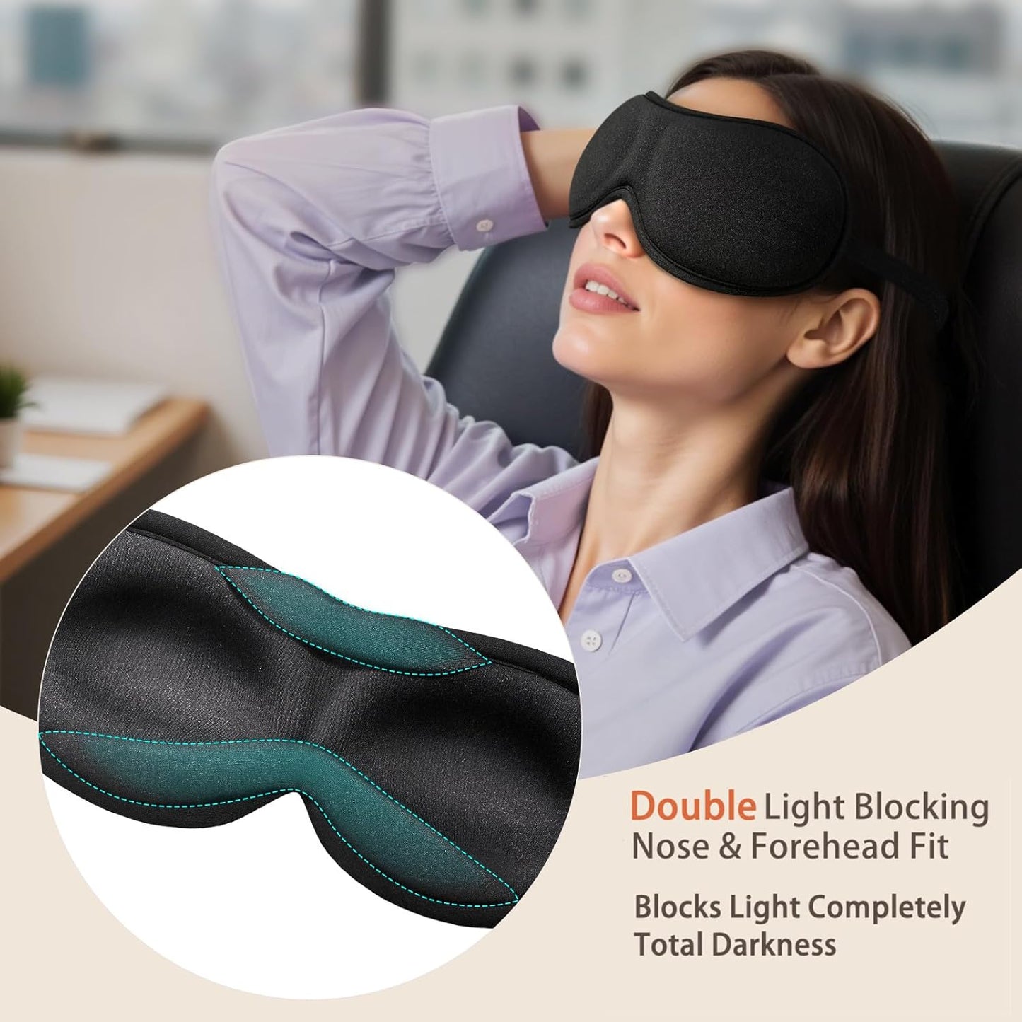 Slim 3D Sleep Mask for Side Sleepers, Blackout Sleeping Maskfor Men Women, Zero Eye Pressure, Ultra Soft Eye Masks for Sleeping, Perfect for Travel, Nap, Meditation, Airplane (Black)
