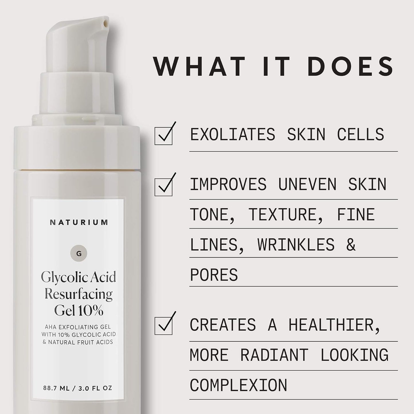 Naturium Glycolic Acid Resurfacing Gel 10%, AHA Exfoliating Gel with Natural Fruit Acids, 3.0 oz