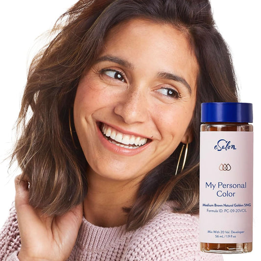 eSalon Permanent Hair Color & Hair Dye Complete Kit - Medium Brown Natural Golden - Personal Colorist Kit for Up To 100% Gray Coverage for All Hair Types - Professional-Grade Ammonia-Free Hair Dye