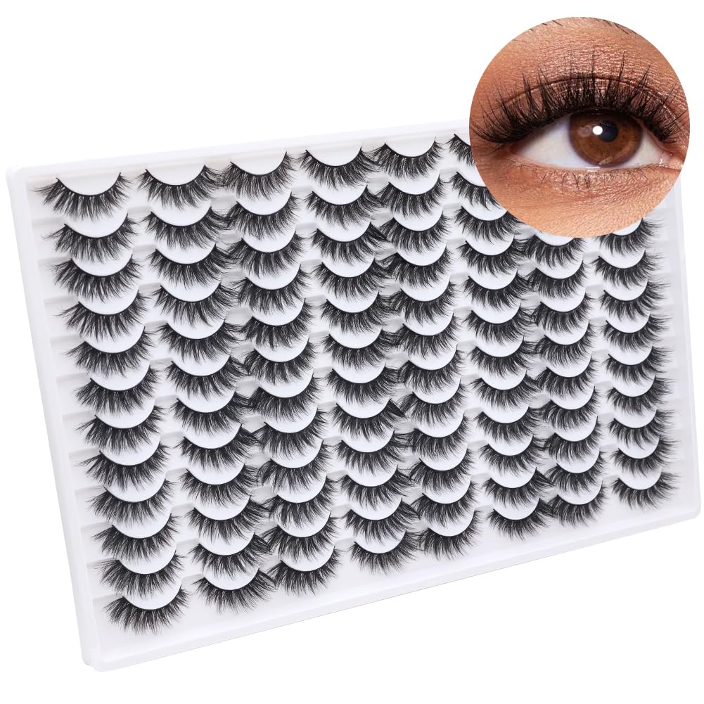 False Eyelashes 48 Pairs Faux Mink Lashes 14mm Wispy Lashes 3D Fluffy Cat Eye Lashes Pack Bulk Wholesale Strip Lashes(style 48-036)