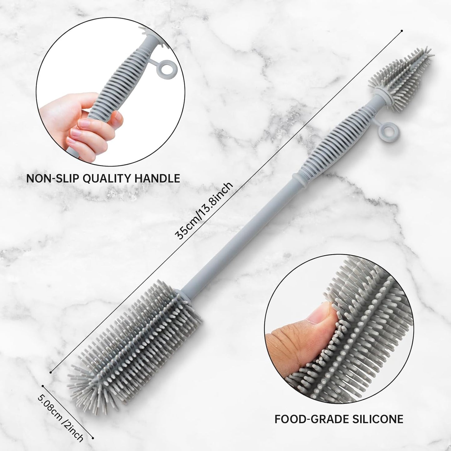 Baby Bottle Brush and Straw Cleaner Brush Set, Extra Long Double-Ended Soft Silicone Brush Cleaner for Baby Bottles, Water Bottles, Cups, Breast Pumps, Detachable & Hangable