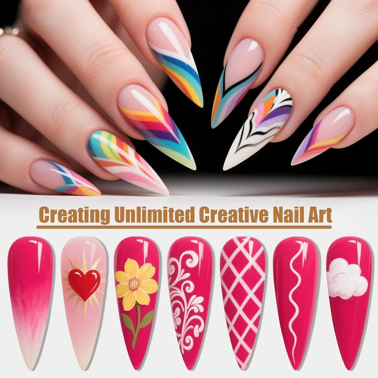 Artdone 15pcs Pink Nail Art Brushes, Nail Art Tool Set, Dotting Tools, Dust Brush,Striping Brushes for Long Lines, Drawing Pen For Gel Polish Design supply