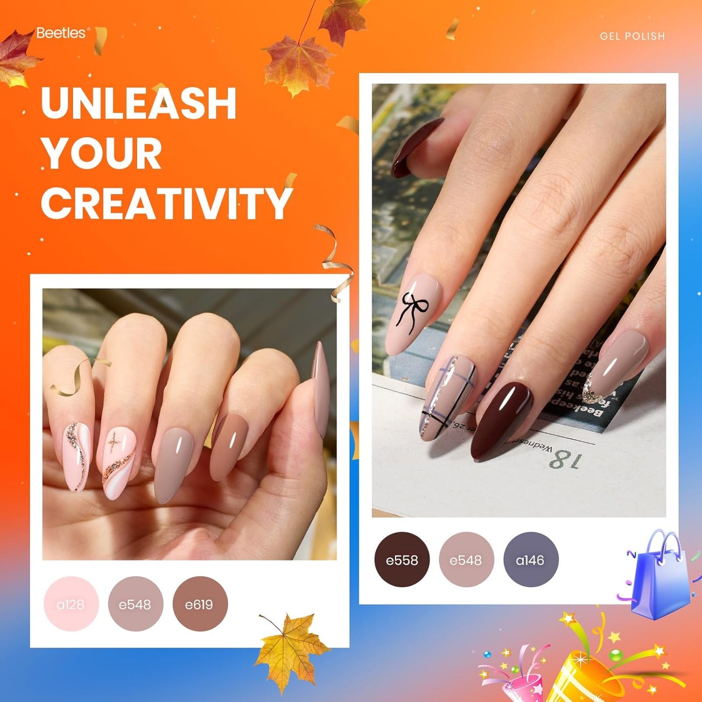 Beetles Gel Nail Polish Set Manhattan Collection 20 Colors Burgundy Red Brown Gold Champagne Glitter Fall Gel Polish Soak Off UV Glossy & Matte Top Base Coat Manhattan Collection Gifts for Women