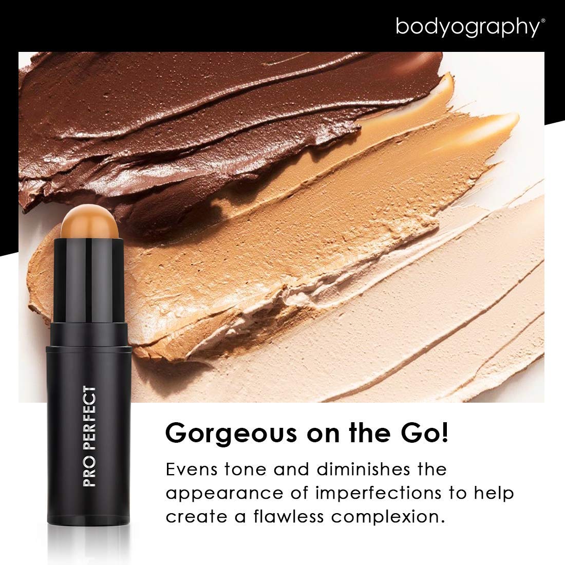 Bodyography Pro Perfect Foundation Stick - Demi-Matte Finish with A Natural Look - Enhancer for Concealing, Highlighting, and Contouring - Vitamin C & E (Latte)