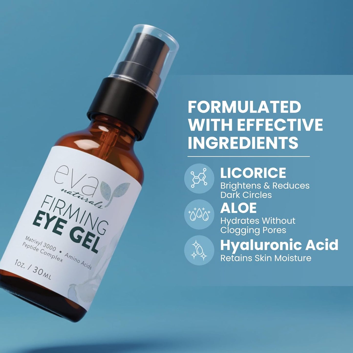 Eva Naturals Eye Gel for Dark Circles, Bags & Puffiness – Anti-Aging Serum with Peptides, Hyaluronic Acid & Botanicals – Firming Under Eye Treatment for Wrinkles, Fine Lines & Tired Skin – 1 oz