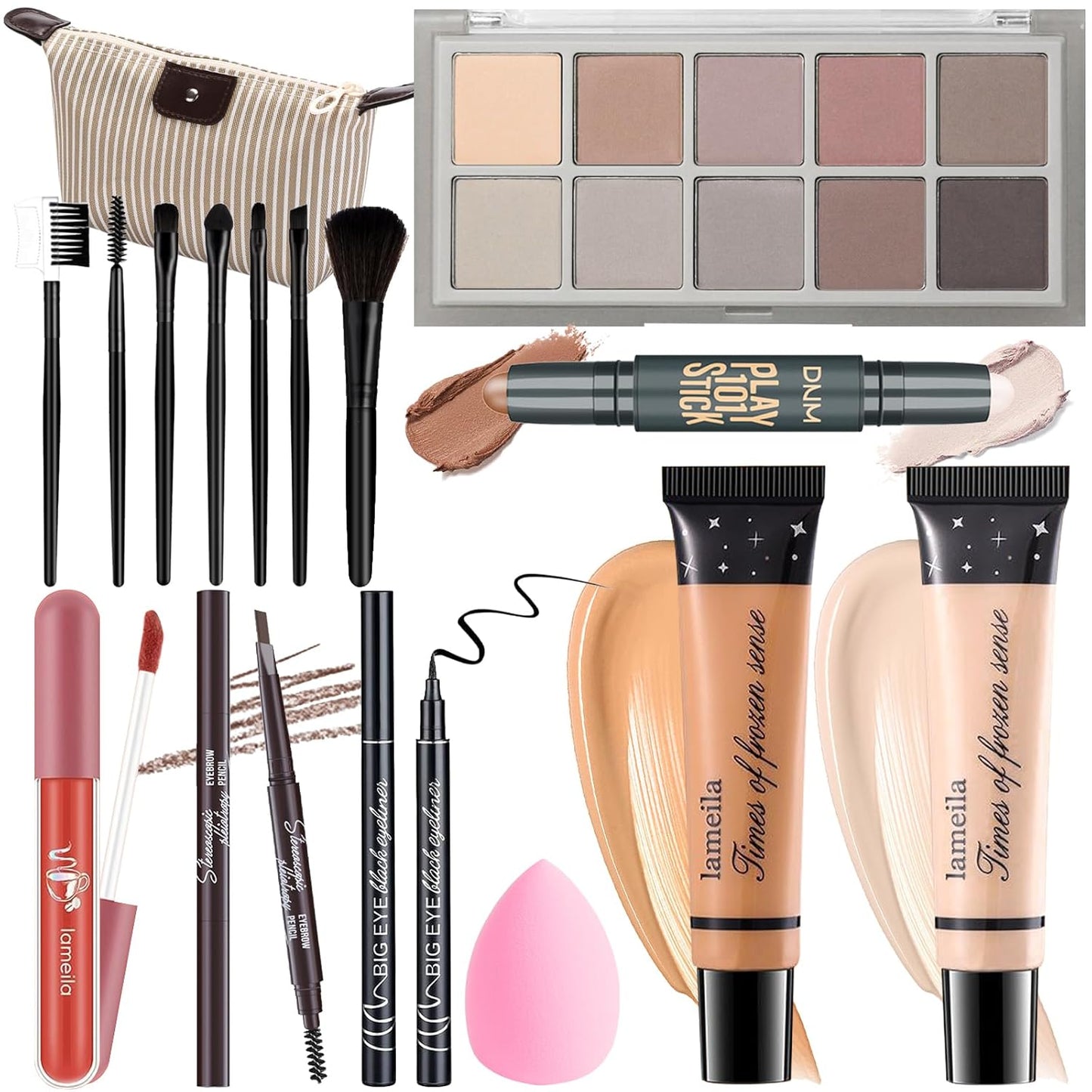 Makeup Kit For Girls Teens Women, Makeup Set, Makeup Present,Includes Eyeshadow Palette, Foundation, Eyebrow Pencil, Eyeliner, Lip Gloss, Counter Stick, Makeup Brush Set Bag & Sponge