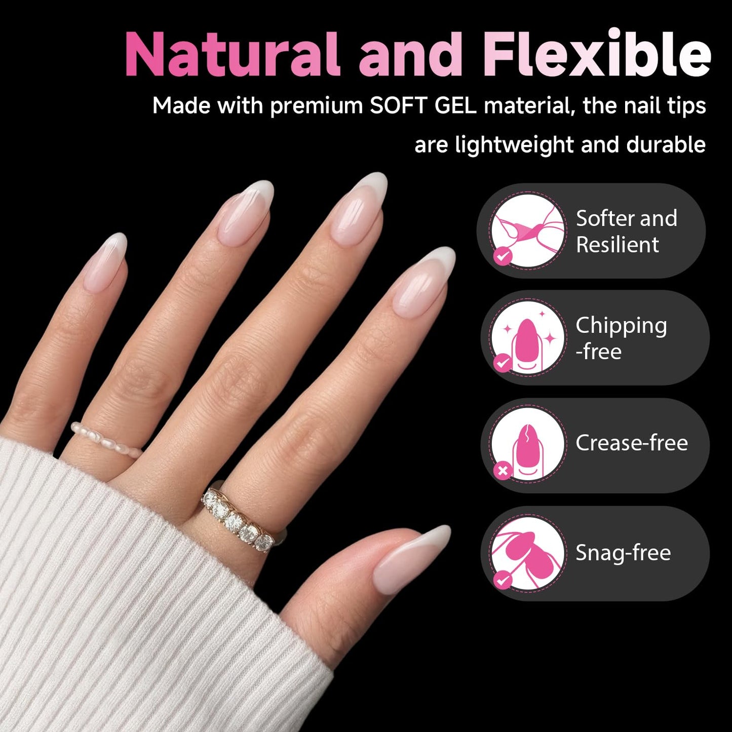 UNA GELLA Medium Almond Nail Tips, 312pcs Almond Gel Nails Tips Shape Pre Etched Full Cover Clear Fake Acrylic Pointed Press On Nails No C Curve for Nail Extension Art DIY Salon 12 Sizes