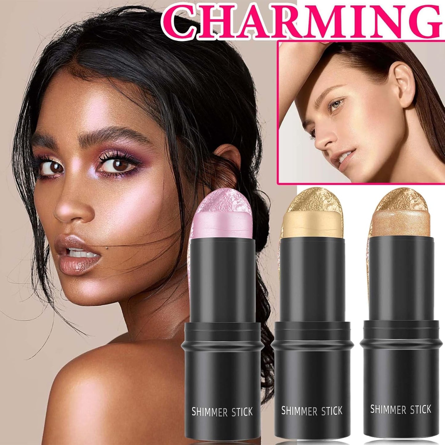 3 Pcs Highlight Cream Contour Sticks Set,Shimmer Stick Long Lasting Non-greasy Contour Bronzer Stick,Lightweight Concealer Waterproof Face Contouring Makeup Pen for Women(01#,02#,03#)