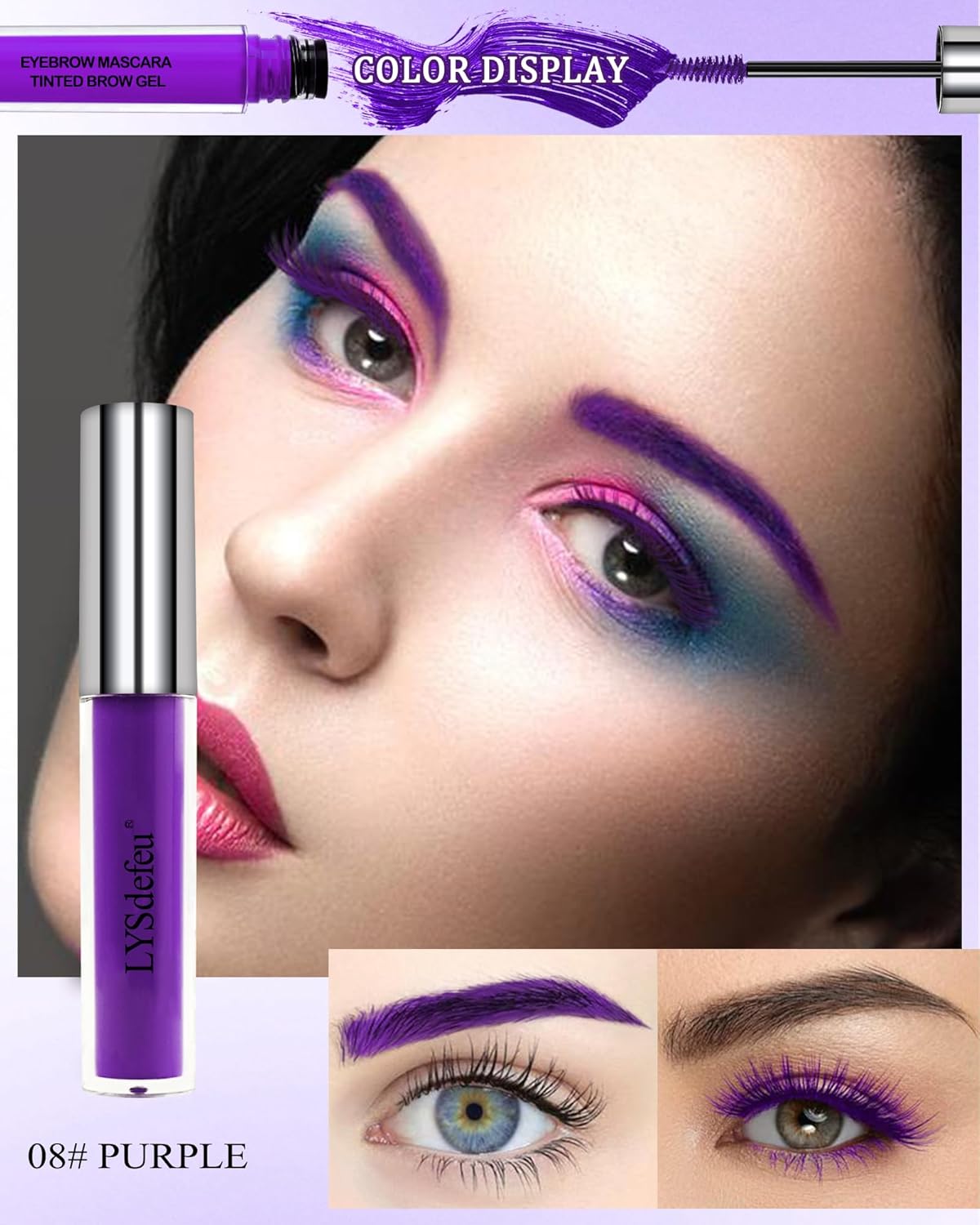 Tinted Eyebrow Mascara Gel-1Pcs Long-lasting Waterproof Smudge-proof Purple Brow Glue Colored Liquid Mascara,Tinted Brow Filler Curling Mascara,Women‘s Day Eye Makeup Gift for Women Girl-08