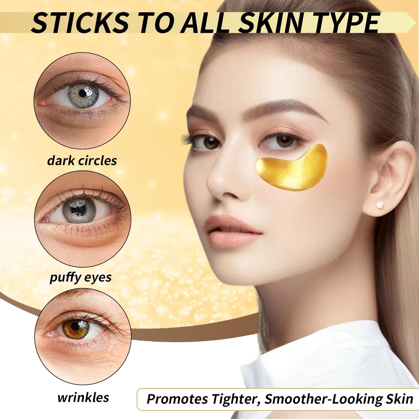 Under Eye Patches - 24K Gold Dermatology Eye Masks for Wrinkles & Puffiness, Enriched with Collagen, Diminish Dark Circles - Anti-Aging, Smooth Fine Line, Nourish Skin - 12 Pairs