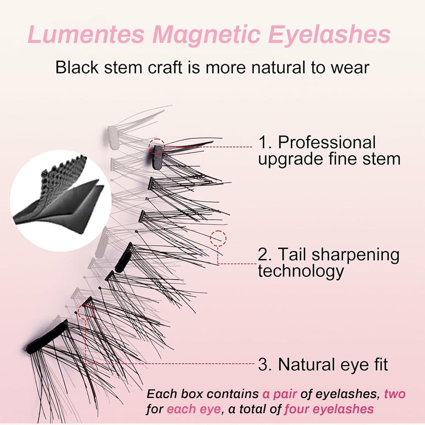 Lumentes Magnetic Eyelashes, Lumentes Magnetic Eyelashes with Applicator, Reusable No Glue Lashes, Natural Look Soft Comfortable Magnetic Lashes, Easy to Wear and Remove (Foxy Black)