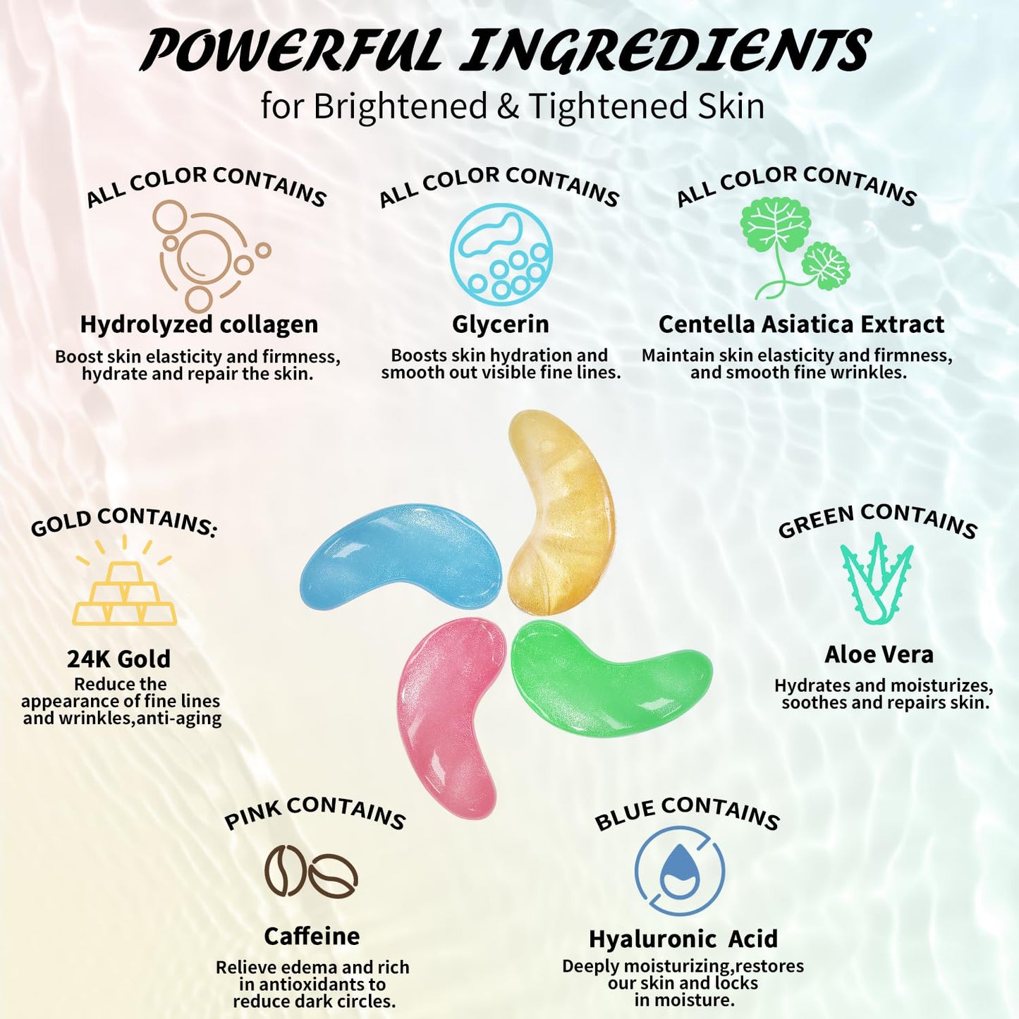 Under Eye Patches(8 Pairs), 24K Gold, Caffeine, Hyaluronic Acid, Aloe Vera Eye Masks for Dark Circles Puffy Eyes Undereye Bags, Eye Skin Care Gift Set for Bachelorette Party Favors