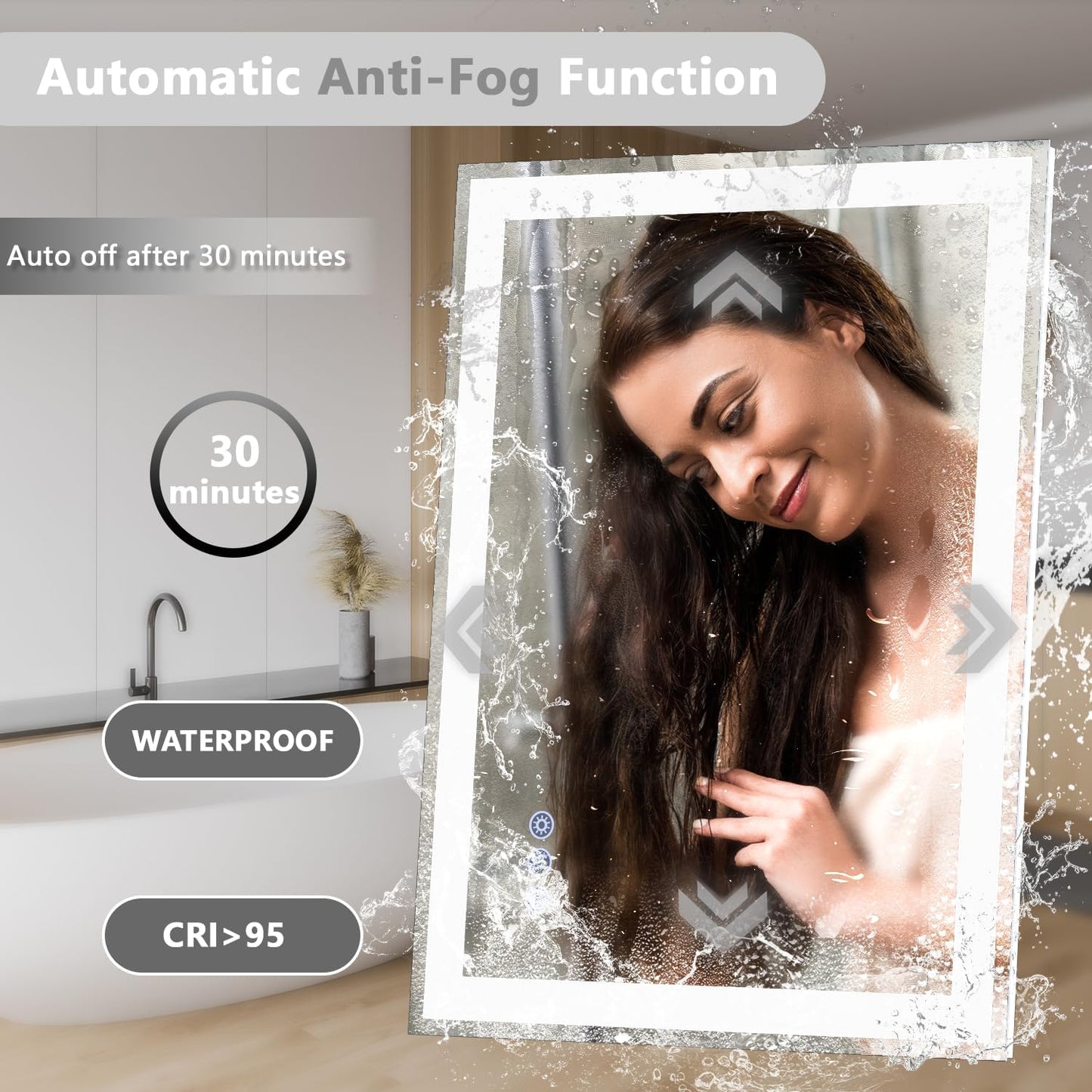 28"x 36" LED Mirror for Bathroom, Front and Backlit Controlled Separately LED Vanity Mirror with Lights, Wall-Mounted LED Smart Mirror, 3 Colors, Stepless Dimmable, Anti Fog, Memory (UL ETL)