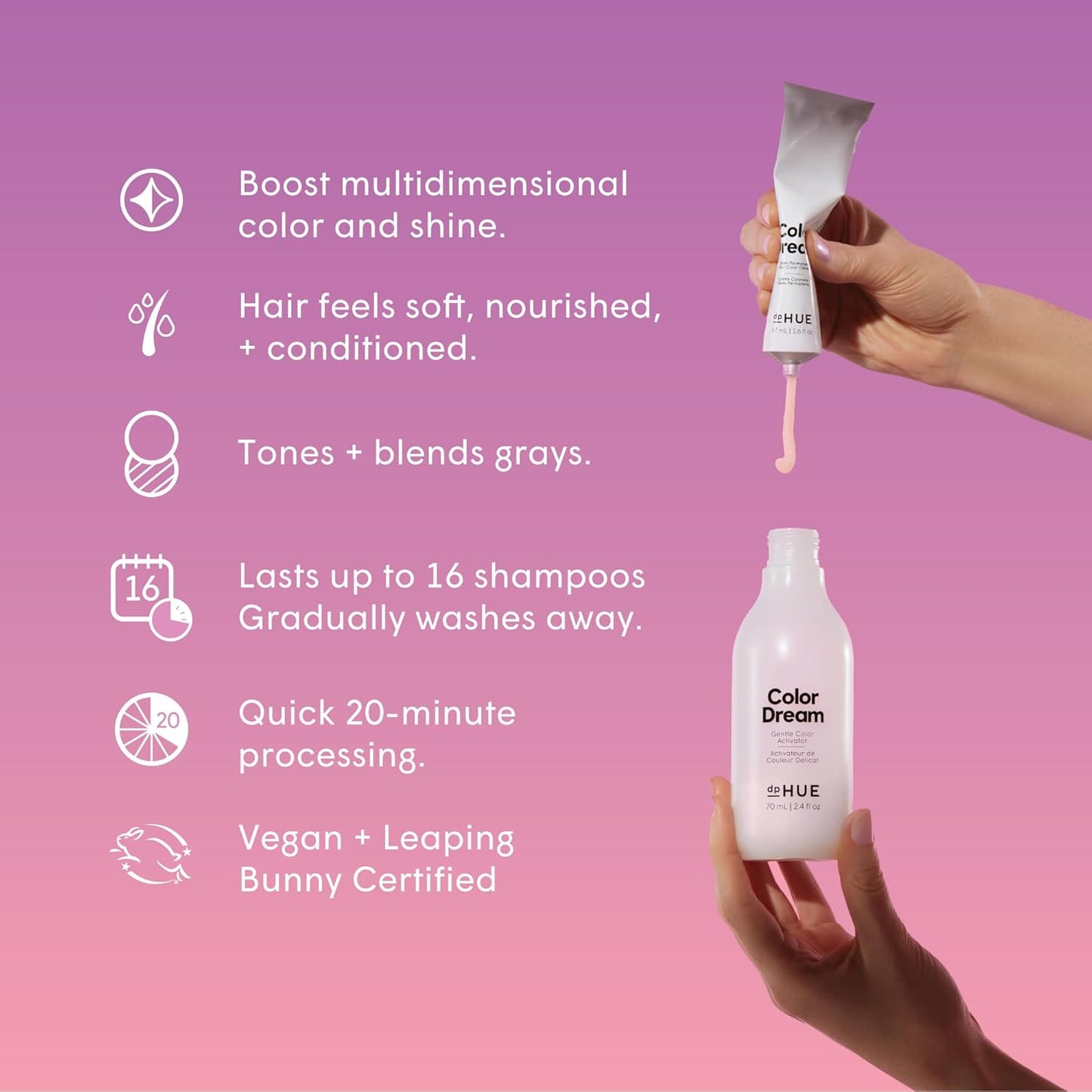 dpHUE Color Dream, Copper - Ammonia-Free, Demi-Permanent Hair Color - Lasts 16 Washes - Boosts Shine - Paraben & Sulfate Free, Leaping Bunny Certified