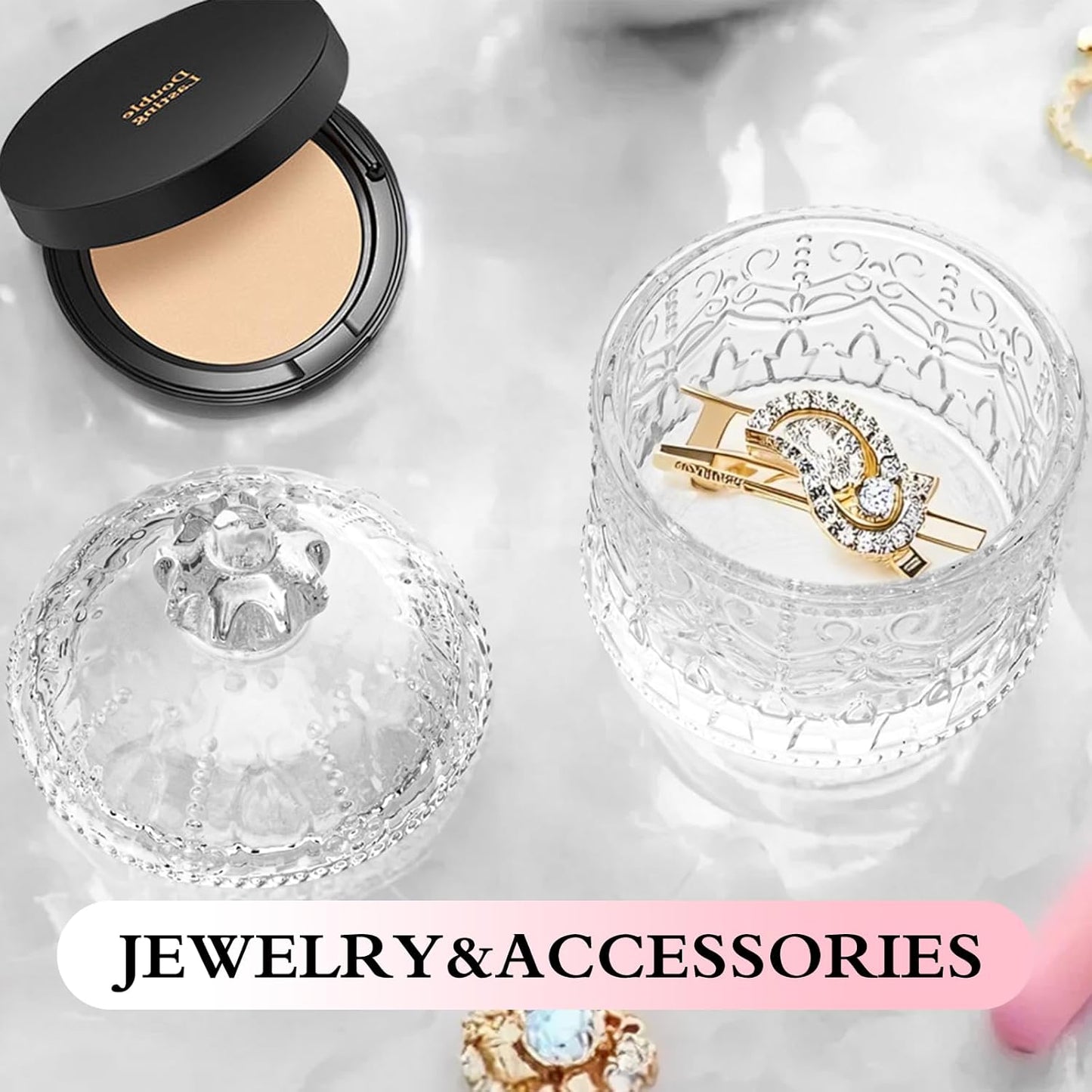 2 Pcs Large Body Powder Puff and Container Powder Container with Puff, Dusting Powder Puff Crystal Case, Body Powder for Women Soft Washable Reusable Velour Face Body Glitter Wet Dry Makeup(Crown)