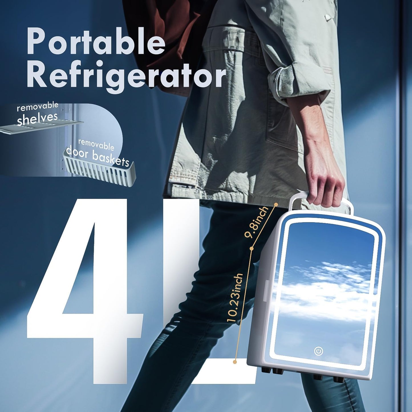 4L Mini Skincare Fridge with Dimmable LED Mirror, Portable Beauty Refrigerator for Makeup, Cosmetic, Personal Small Refrigerator with Cooler and Warmer for Bedroom, Office and Car(Pearl White)