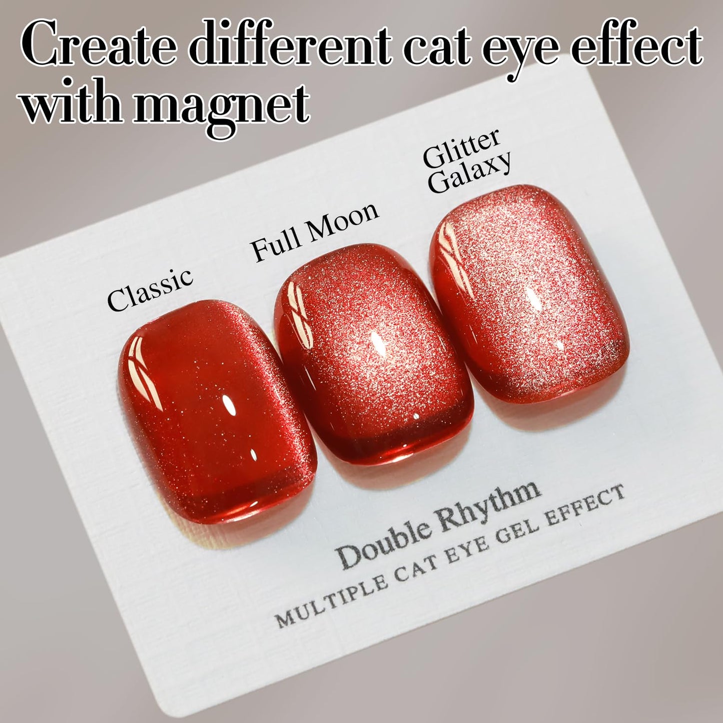Double Rhythm 0.5 OZ Cat Eye Gel Polish with Magnet 15ML Holographic Glitter Shimmer Translucent Jelly Color Magnetic Nail Polish Salon DIY at Home (Red-MC1055)