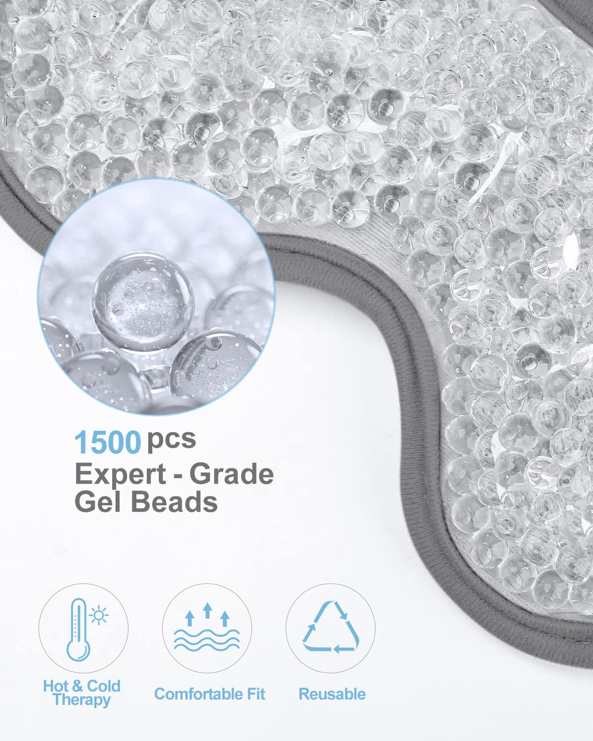 Luxtude Gel Eye Mask Cooling Eye Masks for Dry Eyes, Hot Cold Eye Ice Pack Reusable Cold Eye Mask, Frozen Cold Eye Compress for Puffiness/Dark Circles/Headaches/Eye Bags/Pain Relief (Gray)