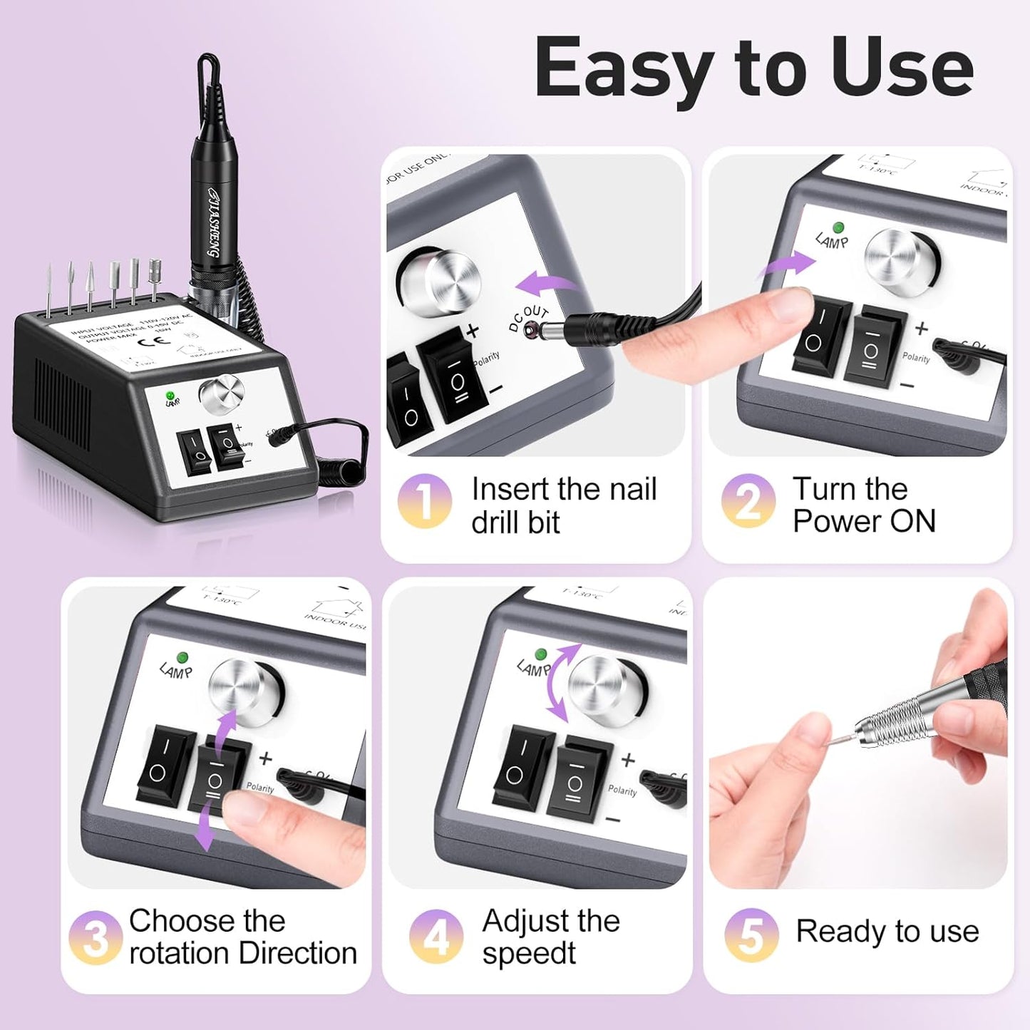 JIASHENG Professional Nail Drill, 30000rpm Nail Drill Machine for Nail Tech Supplies, Acrylic Electric Efile Nail Drill for Polishing Shaping Removing Acrylic Nails Poly Nail Gels