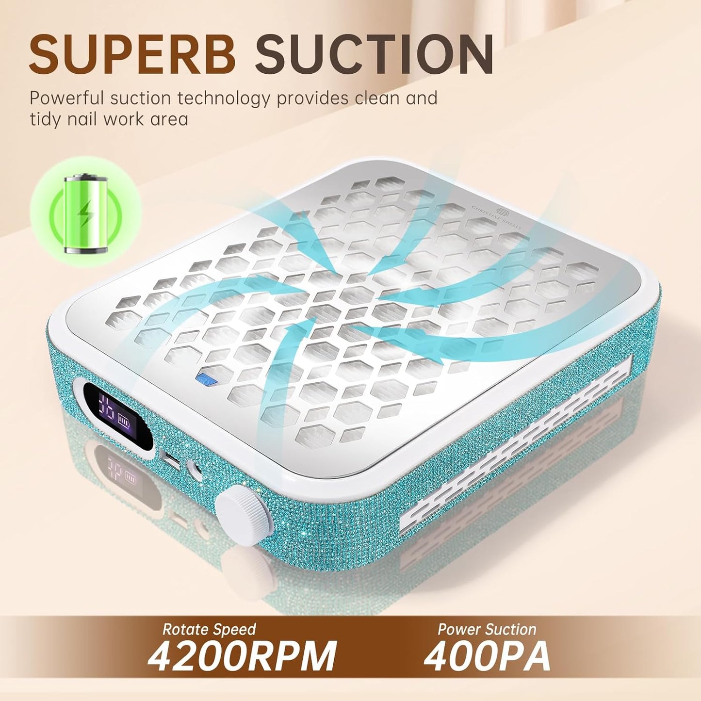 Nail Dust Collector, Rechargeable Dust Collector Nail Tech, Powerful Vacuum Fan Vent Dust Collector Extractor Dust Suction Machine for Acrylic Nails Polishing, Nail Salon&Home, Blue