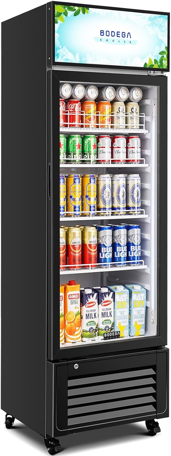 BODEGACOOLER Beverage Refrigerator and Cooler, 10.0 Cu. Ft Commercial Refrigerators For Man Cave, Display Refrigerator with Soft LED Light. 4 Shelves Merchandiser Refrigerators as Black Bar Cooler.