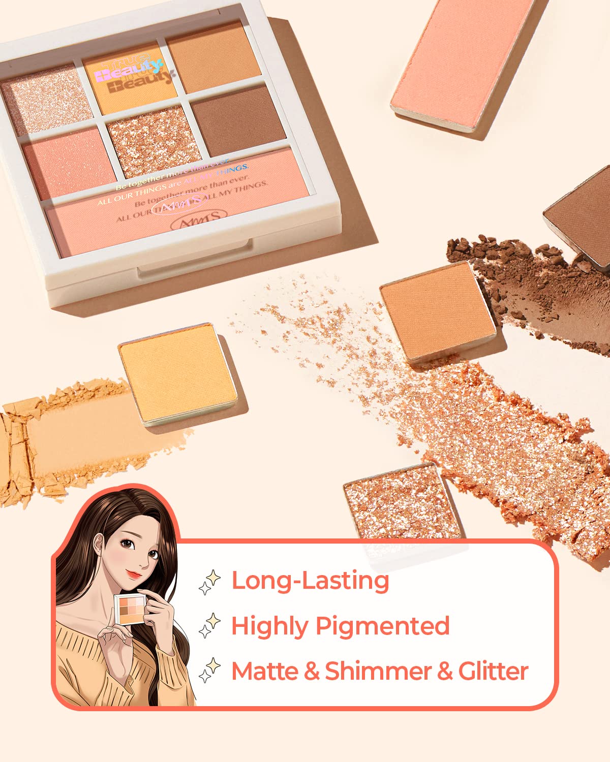 AMTS x True Beauty Edition - Some Sweet EyeShadow Makeup Palette | Matte Shimmer Metallic, Long Lasting, Cheek blush, All My Things, K Beauty, Pink Gold makeup