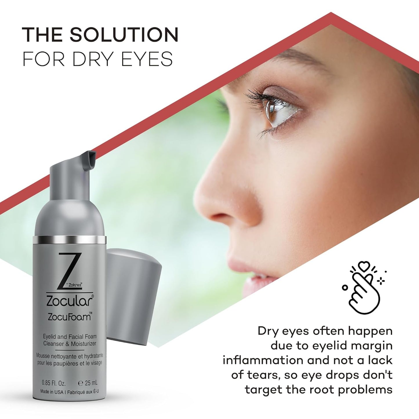 ZocuFoam Eyelid Cleanser - Foaming Eyelid Scrub - Natural pH Balanced Solution - 25mL