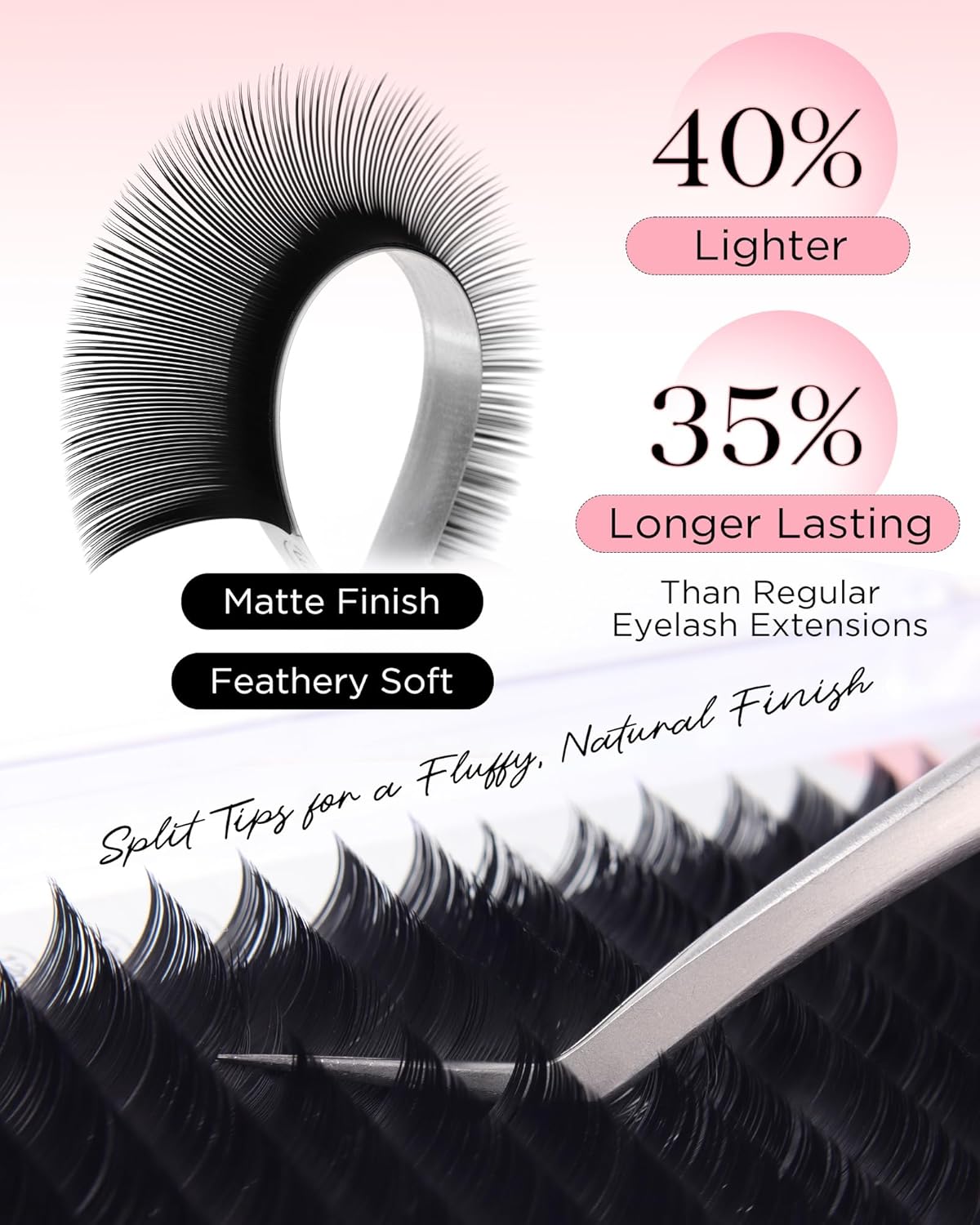 BEYELIAN Ellipse Flat Lash Extension 16 Rows 0.15 C Curl 10mm Single Length Tray Flat Eyelash Extension Matte Black Classic Lash Extensions Professional Supplies