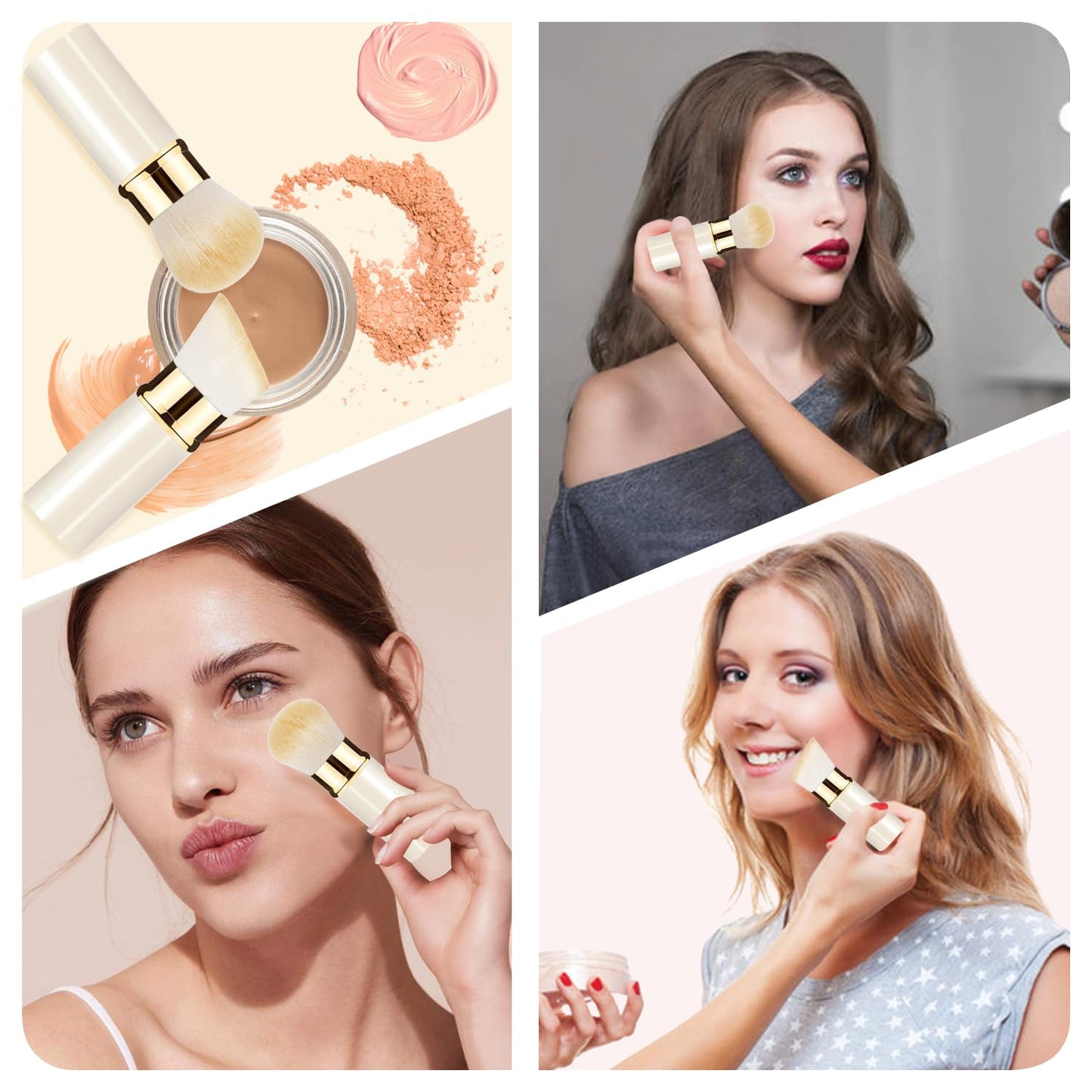 Makeup Brush, Retractable 2 Pack Travel Kabuki Powder Makeup Brush, Foundation Face Blush Brushes for Blending Liquid, Blush, Bronzer, Buffing, Sunscreen,Flawless Cosmetics