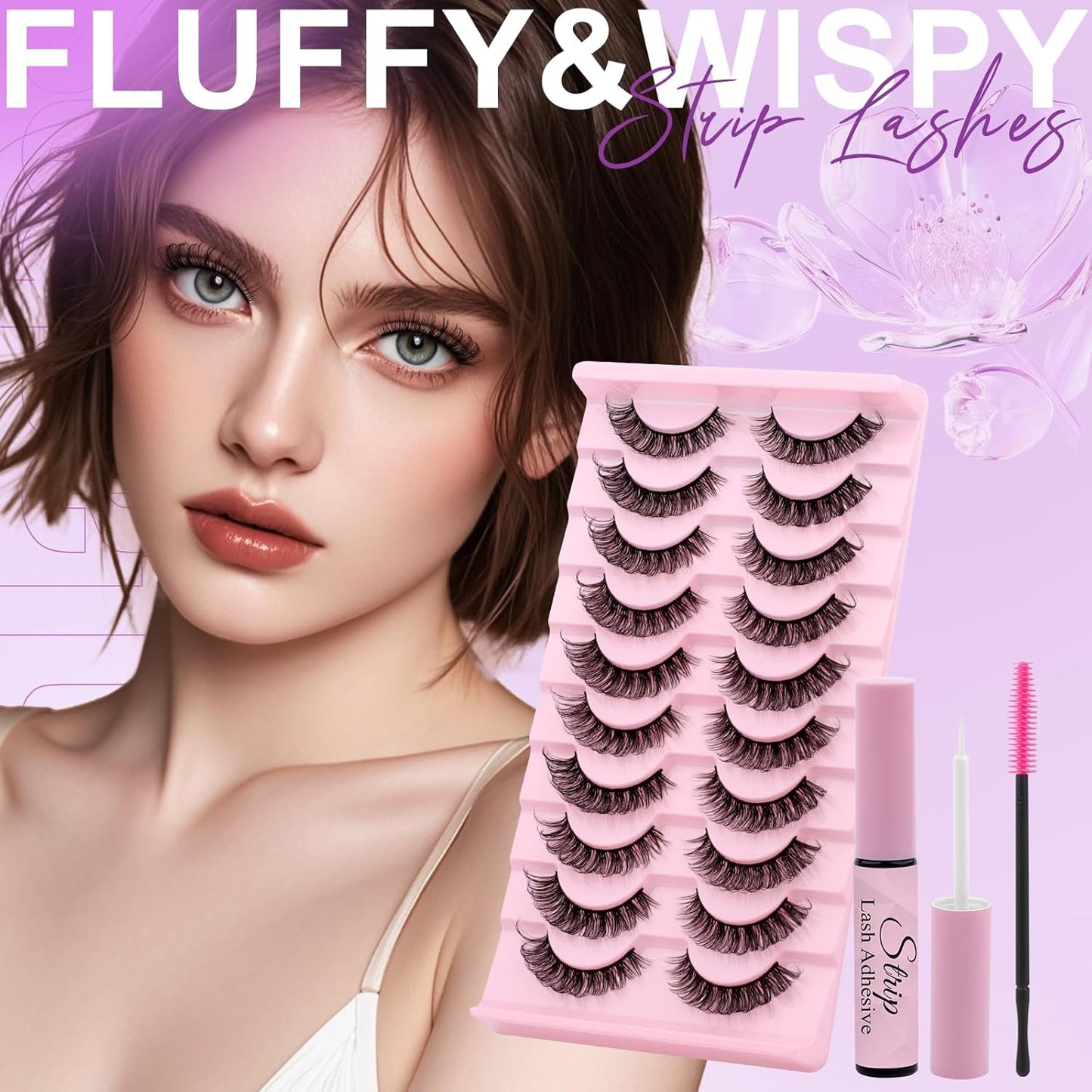 Strip Lash with Glue for DIY Lash-users: 10 Pairs, DIY, Natural Look, Fluffy, Manga, Wispy, Waterproof, Anime, Cat Eye, D Curl, 601