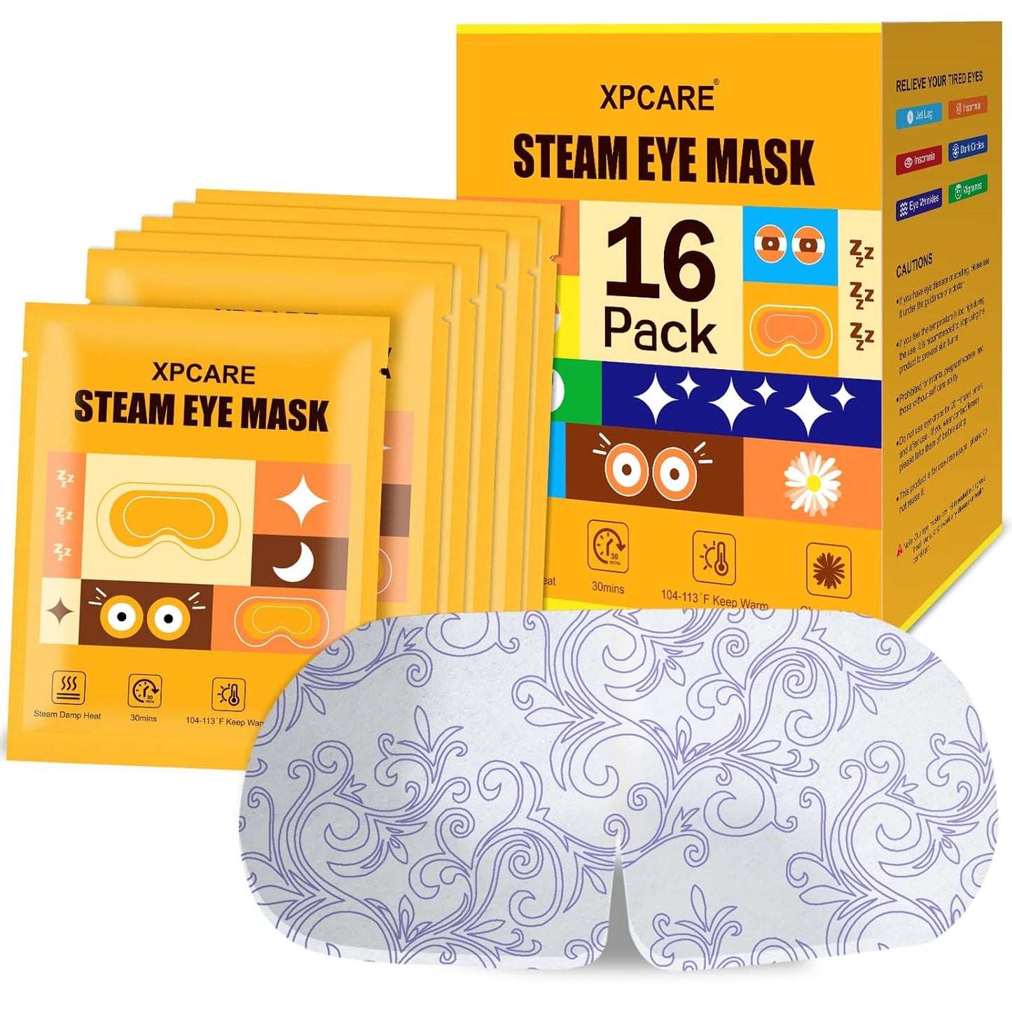 XPCARE 16 Pack Steam Eye Masks for Dry Eyes, Heated Eye Mask Warm Compress for Eyes,Disposable Heated Eye Mask for Dark Circles, Puffy Eyes, Relief Stress Eye Fatigue（Chamomile）