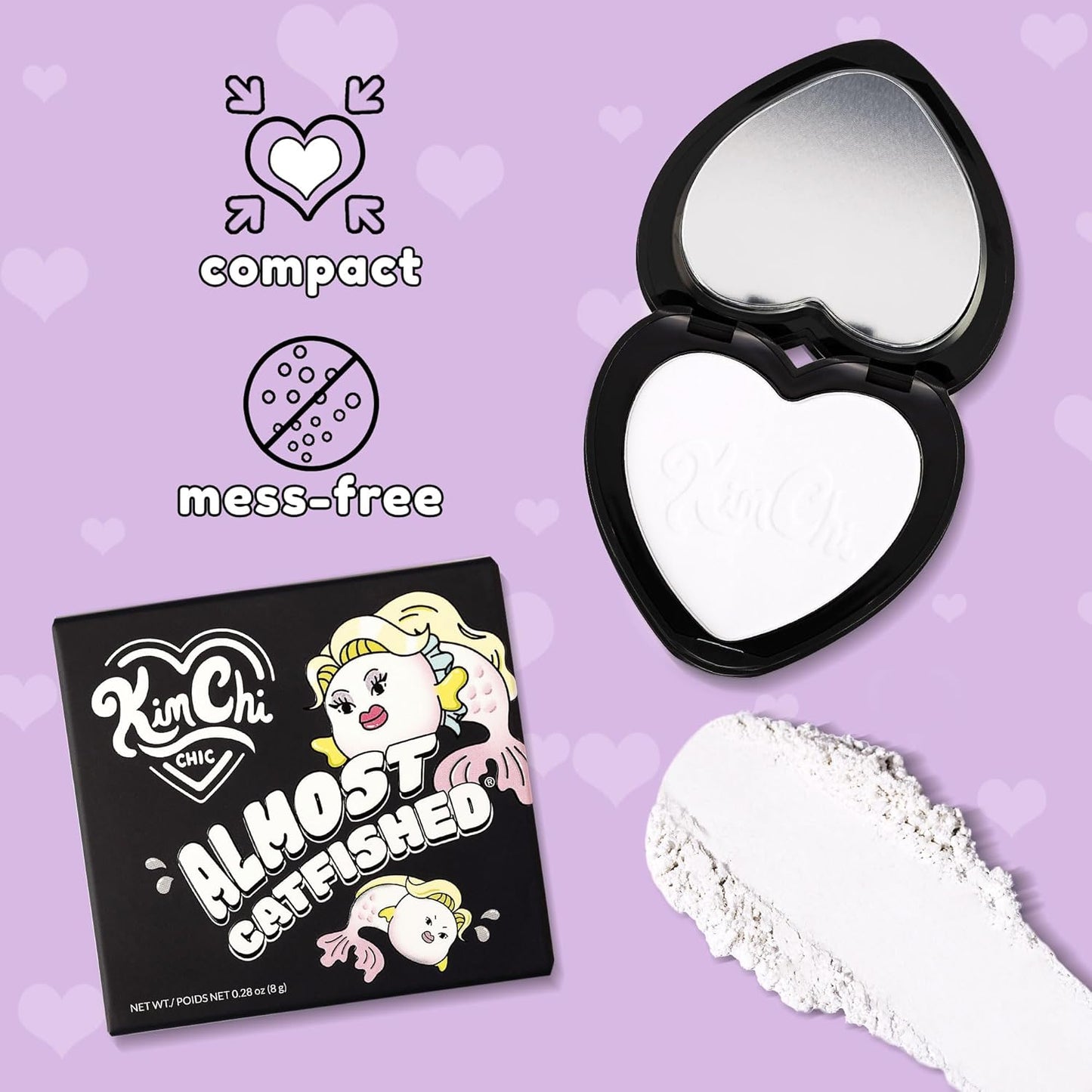 KimChi Chic Almost Catfished Micro Pressed Powder - Brightening Under Eye Setting Powder, Reduces Dark Circles, No Flashback, That White Powder