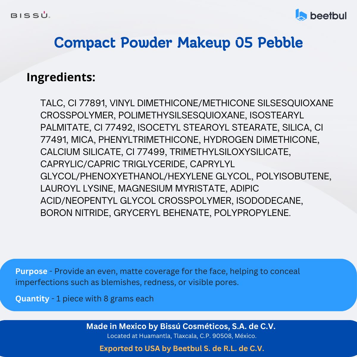 Beetbul Makeup & Exfoliation Kit - Bissú Compact Powder + 1 Medium Velvet Puff + 2 Finger Puffs + 1 Facial Exfoliating Sponge (05 Pebble, One Size)