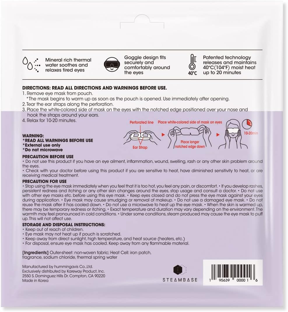 Steam Eye Mask 6 Packs for Dry Eyes and Puffiness Helping Sleep with Melatonin Steam Moisture Self Inflate Heated from Korea