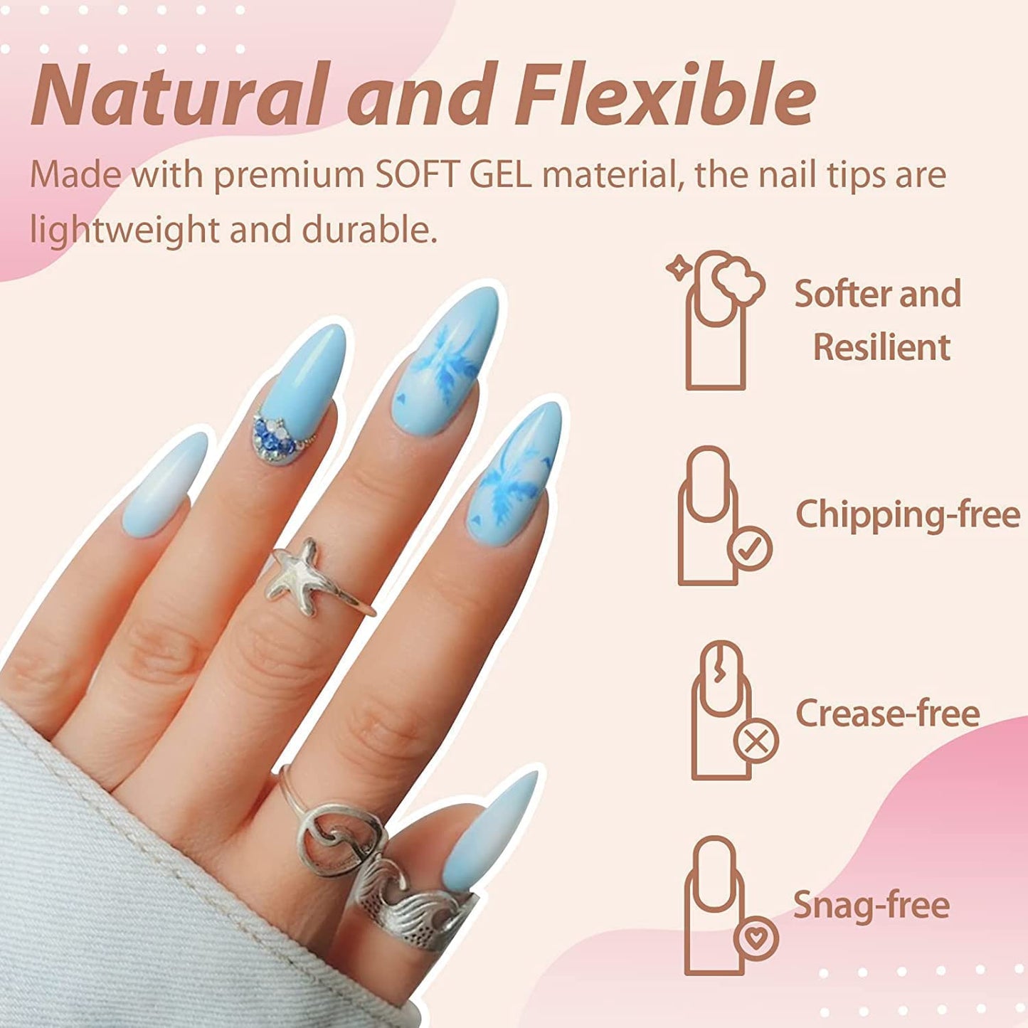 UNA GELLA Almond Gel Nail Tips 600 Pcs Pre-filed Almond Nails Full Cover Press On Nails 12 Sizes Half Matte Clear Fake Soft Gel Nail Tips for Extension Home DIY Salon with Box