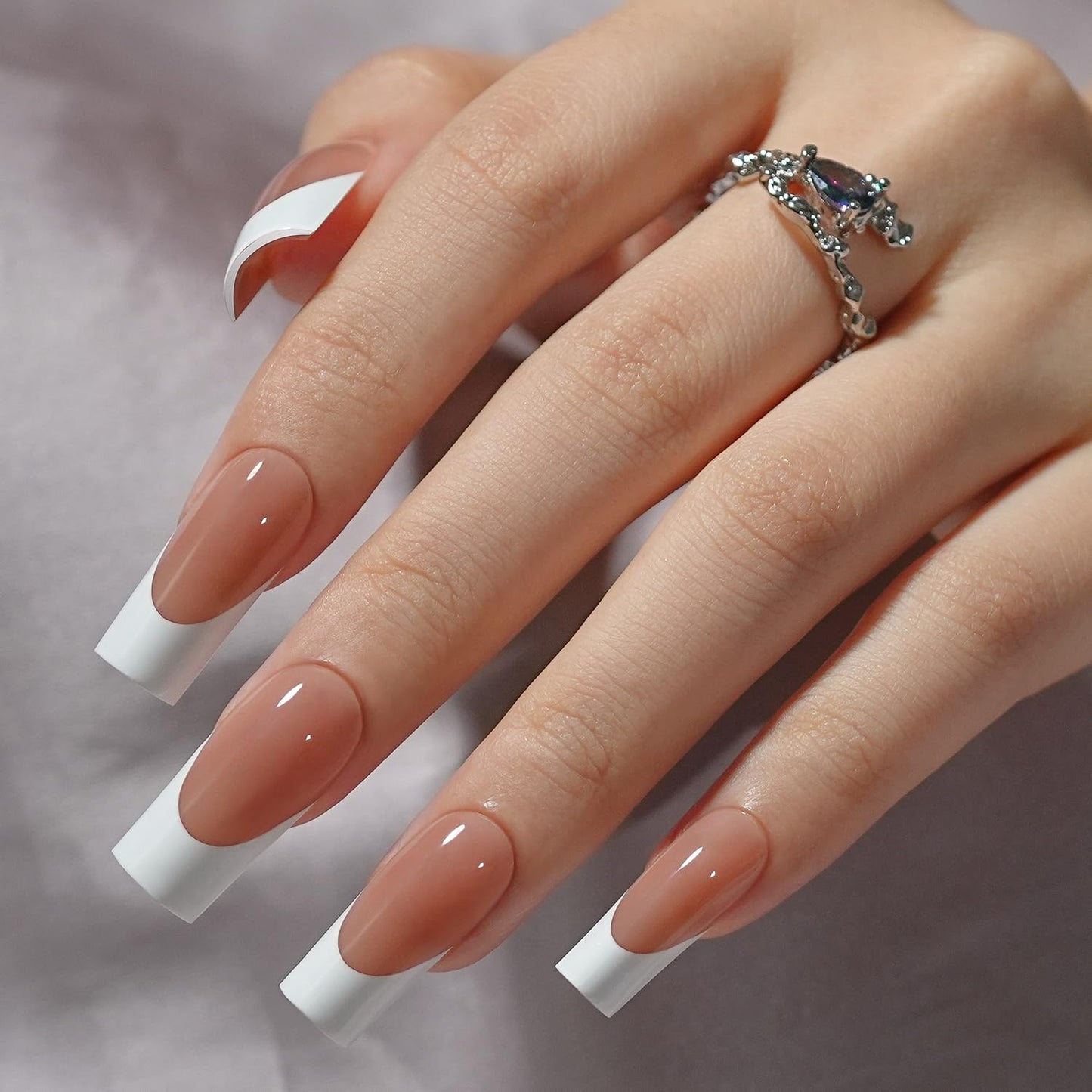 French Gel Nail Tips - Jofay Fashion French Tip Press on Nails, 10-Piece Set 320Pcs Brown Long Square Nail Tips, No Need to File Acrylic Fake Nails for Nail Art DIY & Nail Extension, 16 Sizes