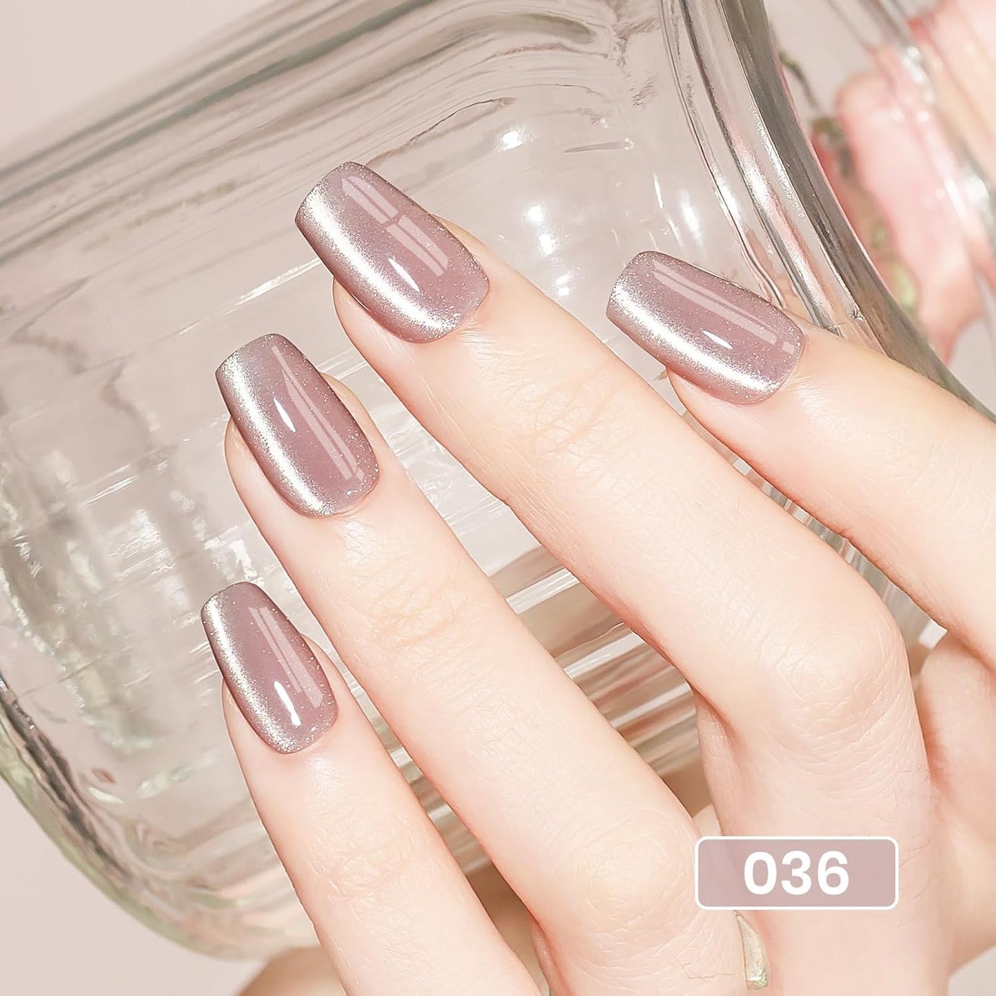 Nude Cat Eye Gel, 15ML Magnetic Crystal Holographic Cateye Gel Nail Polish Glitter Shimmer Reflective Nail Polish with Magnet Soak Off U V Salon DIY at Home