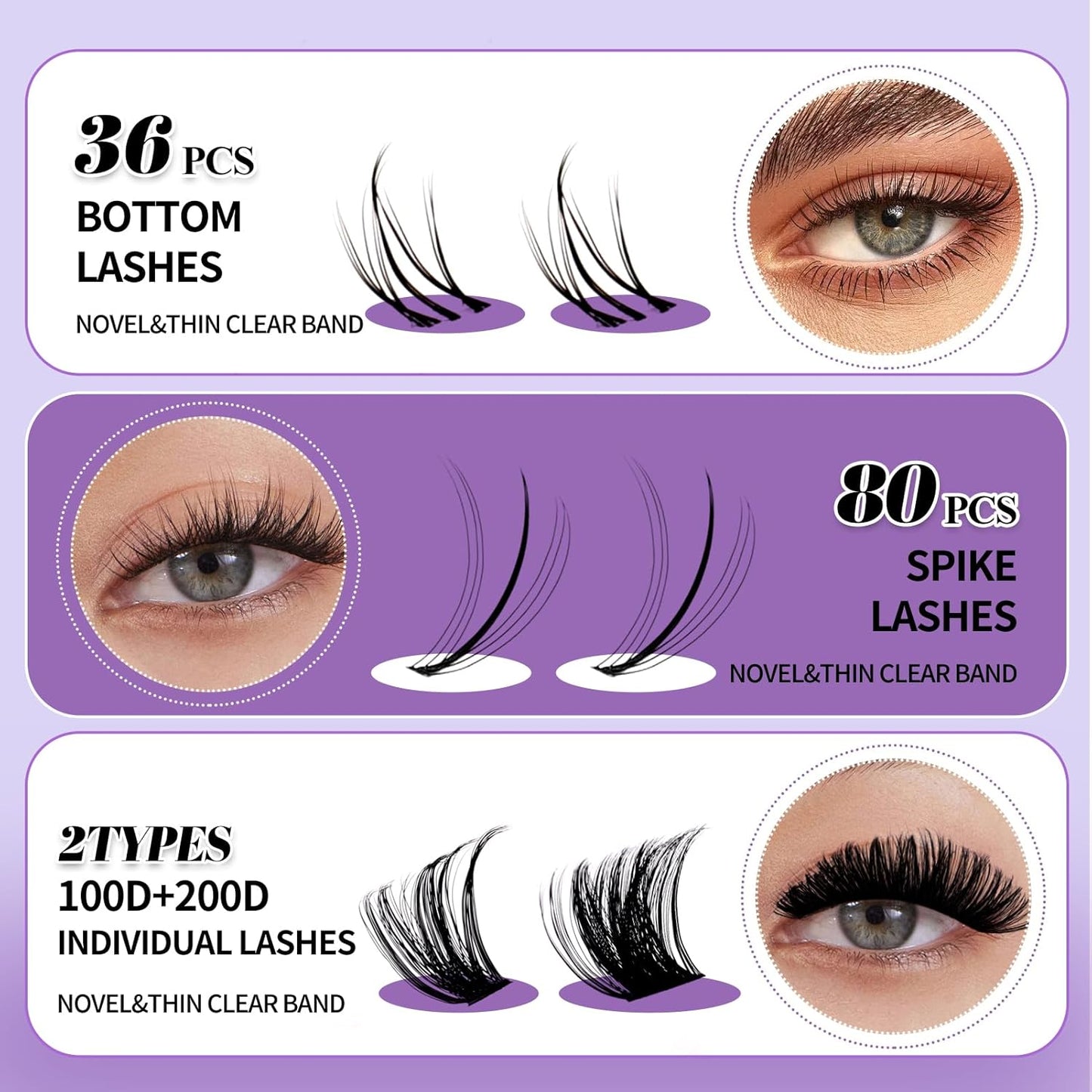 Lash Clusters With Bottom Lashes 356PCS 100D/200D Multi-types Fluffy Lash Clusters C/D Curl Wispy Individual Lashes Spike Volume Cluster Eyelash Extensions By Wendy Lashes(100/200D-0.07D)