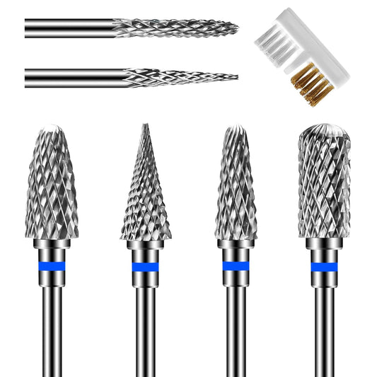 6 Pack Nail Drill Bits for Acrylic Nails, 3/32" Shank Drill Bits for Nails Professional Electric Cuticle Drill Bit, Cuticle Cleaner Nail Gel Polish Remover Tool for Home Salon Nail Bits-Blue