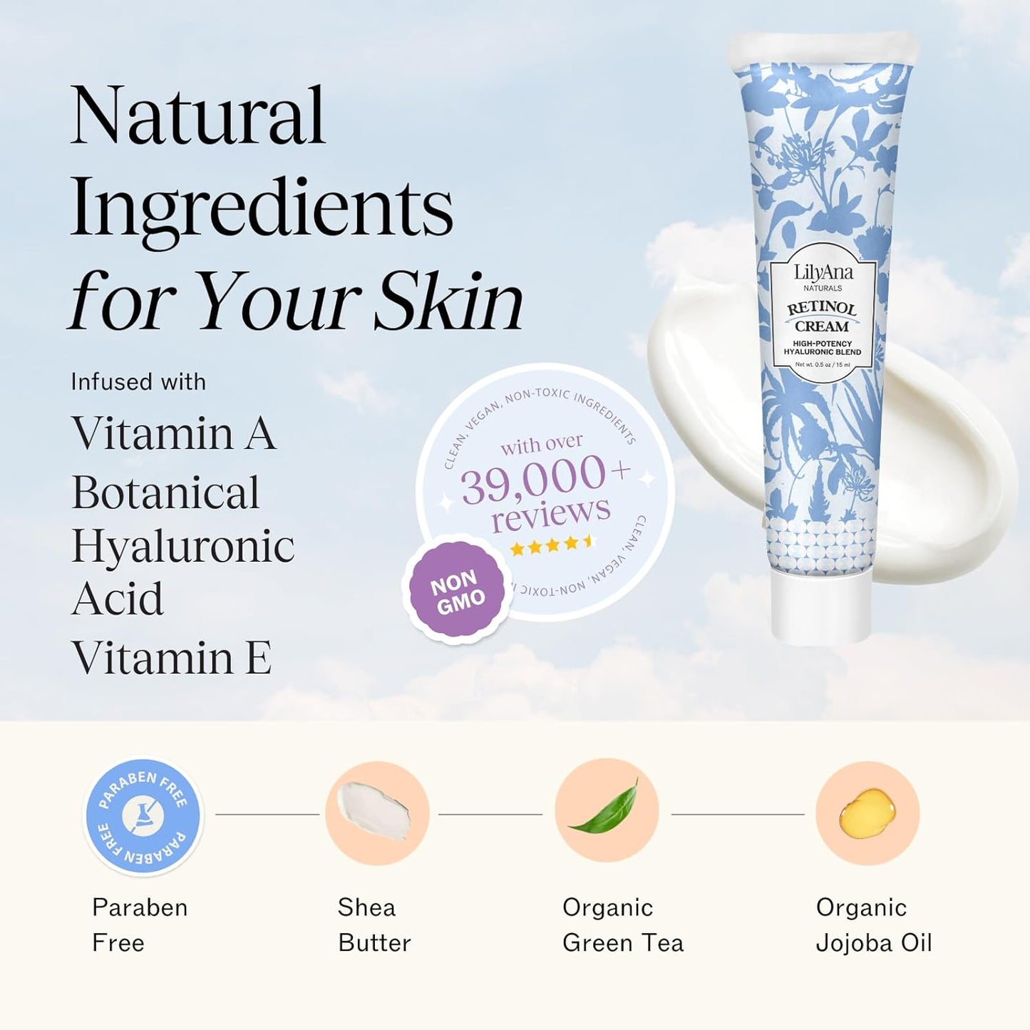 LilyAna Naturals Anti Aging Retinol Face Cream for Women – Wrinkle & Neck Cream for Firming, Retinol Moisturizer for Face with Hyaluronic Acid, Hydrating Night Cream for Fine Lines, Collagen Boost