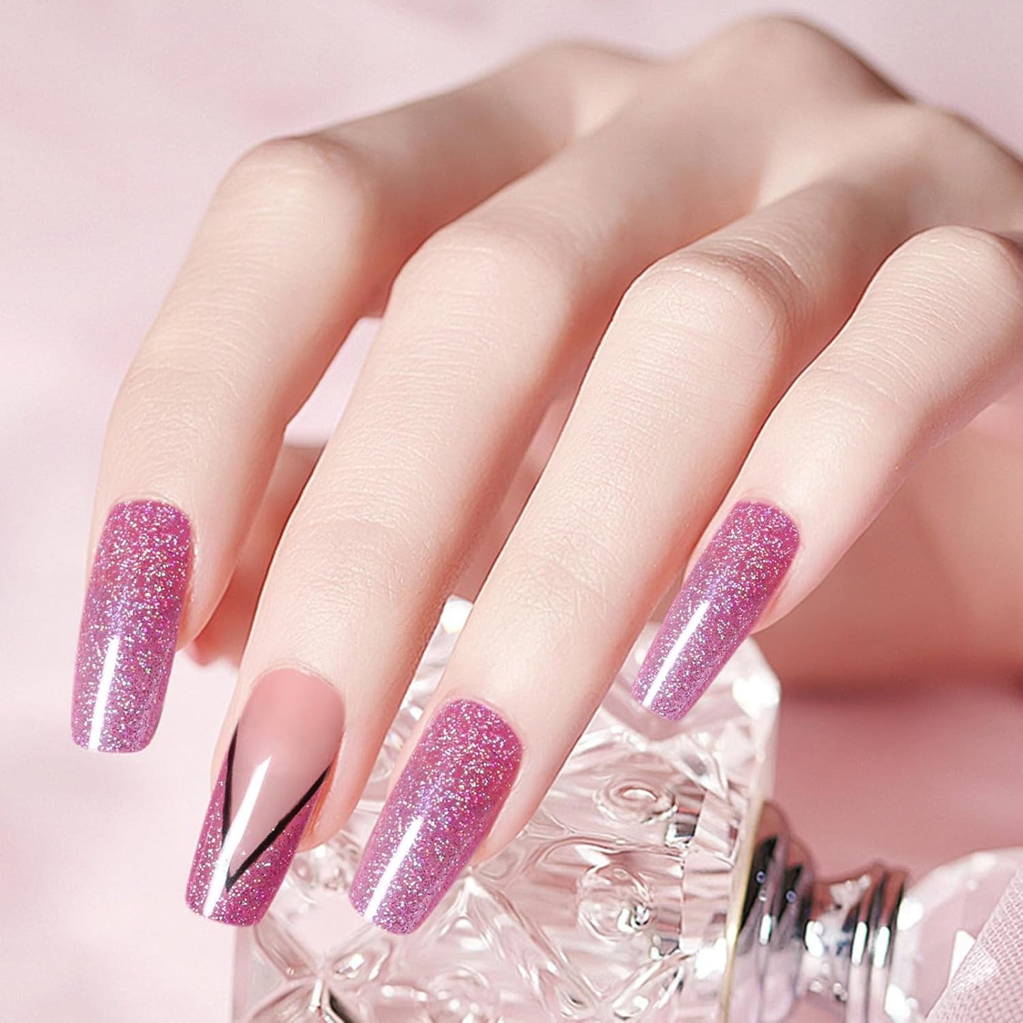 Major Dijit Quick Dry Nail Polish Glitter VioletRed Summer Nail Lacquer for Nail Art Regular Nail Polish 0.41 fl oz.