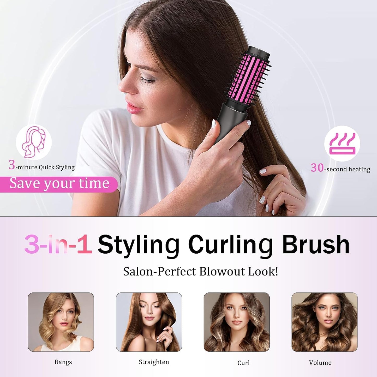 Cordless Curling Iron, Portable Hair Straightening, Cordless Hair Curler Anti-Frizz with Negative Ions, 3-in-1 Crimper Hair Tool, Rechargeable Wave Curling Wand - Rose Grey