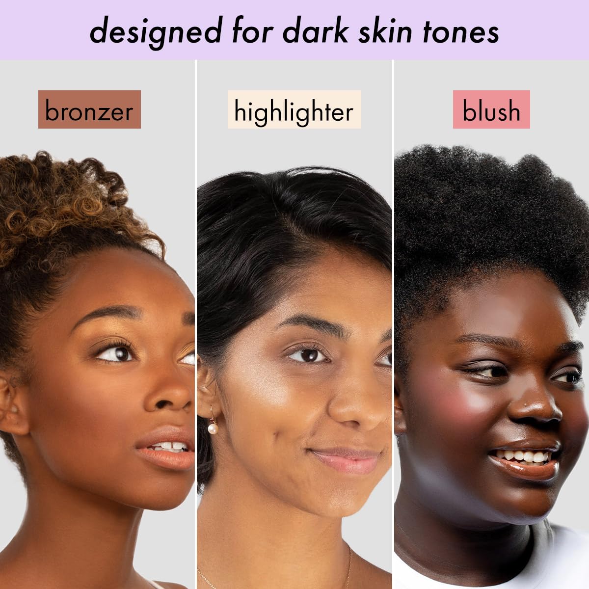 Subtl Beauty 3-in-1 travel makeup kit by subtl staks | powder blush, bronzer, and highlighter | includes mirror lid and mini brush | for dark-deep skin tones