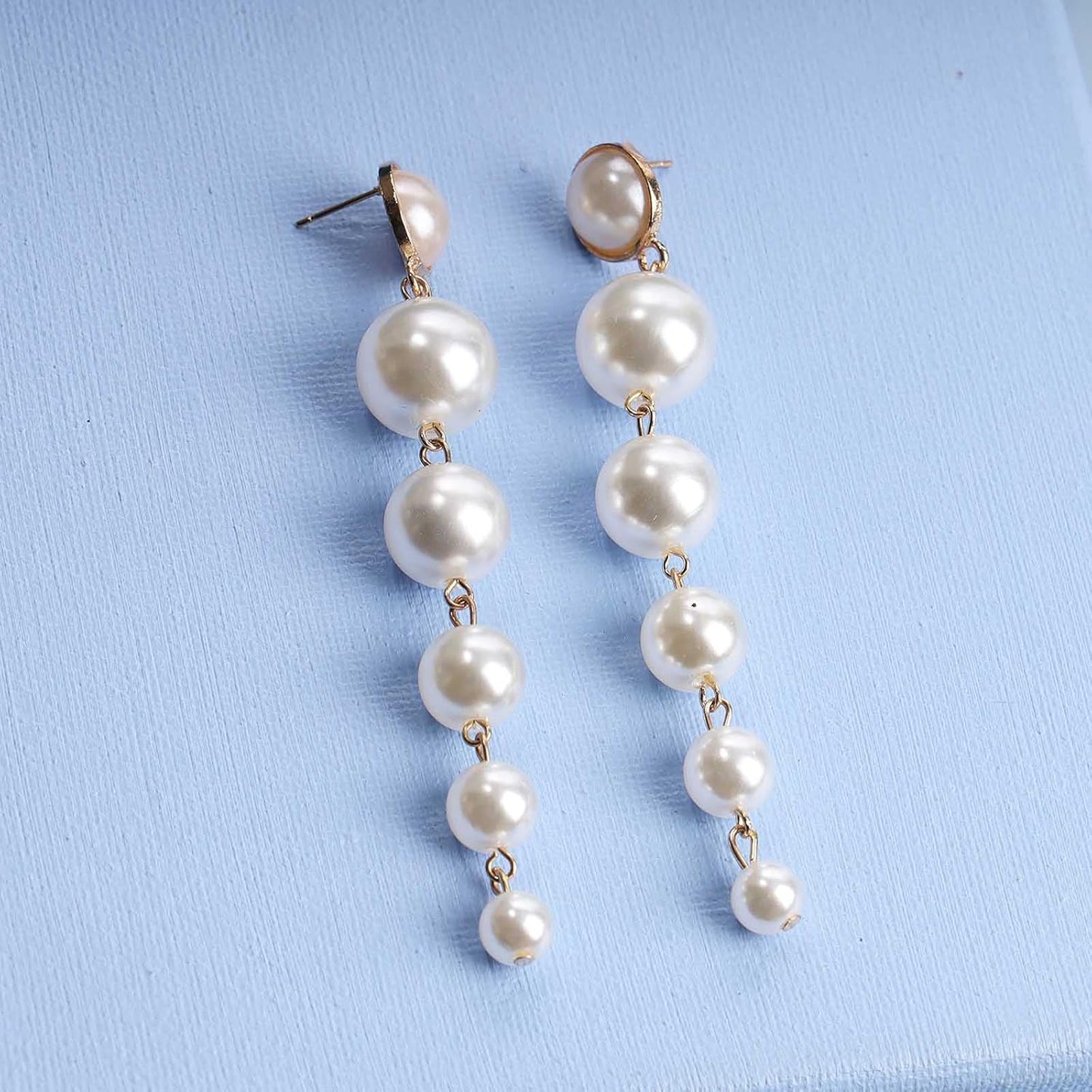 Boho Pearl Drop Dangle Earrings Big Pearl Tassel Earrings Gold Long Drop Earrings Elegant Vintage Earrings Jewelry for Women