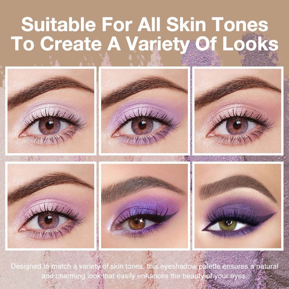 Kaely 6 Colors Mini Purple Eye Shadow Palette Makeup, Matte Shimmer Glitter Violet Lavender Lilac Eyeshadow Palette High Pigmented Waterproof, paleta de sombras de ojos, Vegan & Cruelty-free, 09