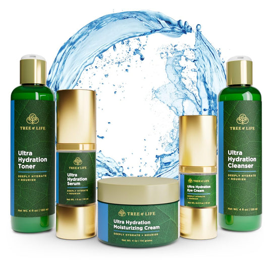 Tree of Life Hydrating Anti-Aging Moisturizing Complete Regimen, includes Face Cleanser (4 Fl Oz), Toner (4 Fl Oz), Serum (1 Fl Oz), Face and Body Cream (4 Oz) and Eye Cream (0.5 Fl Oz)