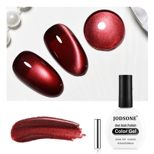 JODSONE 16.5ml Red Cat Eye Gel Nail Polish,Glitter Burgundy Red Cat Eye Magnetic Reflective Translucent Need U V Curing at Home Salon Design