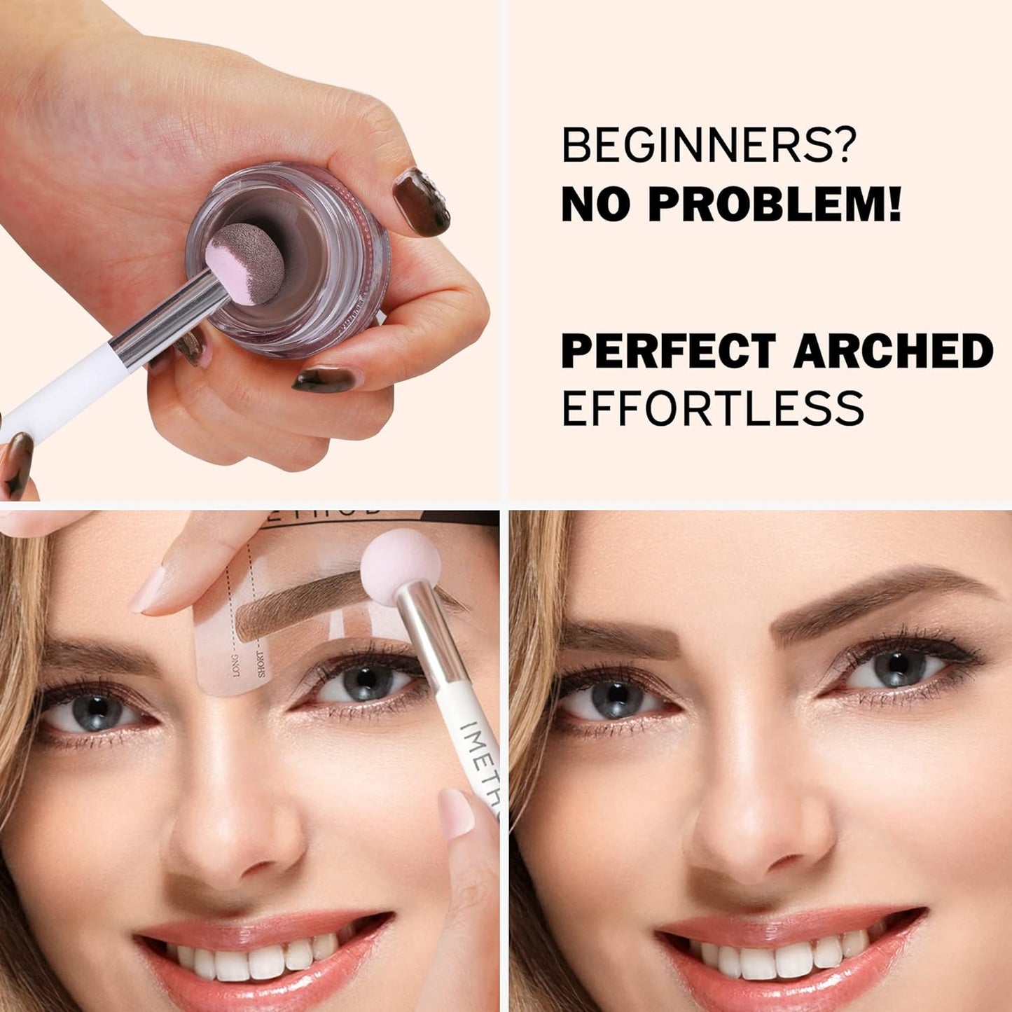 iMethod Eyebrow Stamp and Eyebrow Stencil Kit - Eye Brow Stamping Kit, Brow Stamp Trio Kit, Brow Stencil and Stamp Eyebrow Kit, Perfect Bushy Eyebrows, Reddish Brown