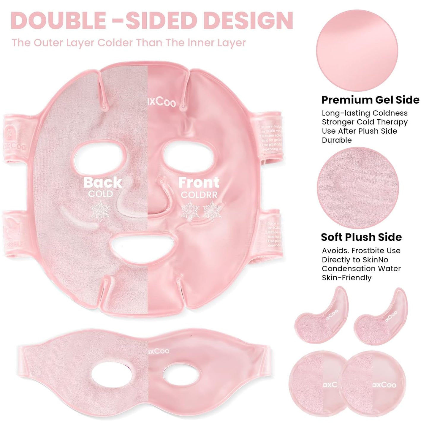Ice Face Eye Mask for Dark Circles and Puffiness Cold Warm Compress, Gel Cold Cooling Face Mask Package for Women and Men, Migraines, Headache, Stress and Relaxation, Pink